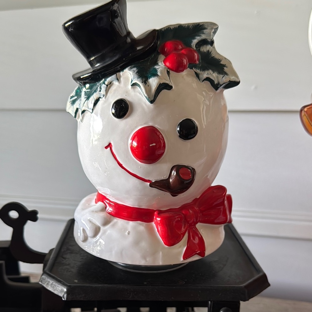 Festive Snowman Figurine Music Box with Red Accents